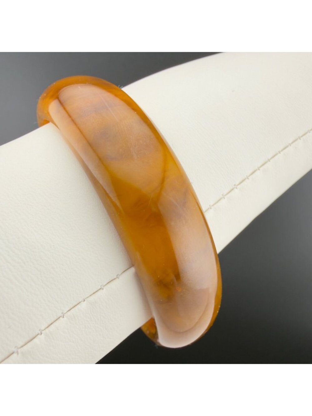 Vintage Bakelite Bangle Bracelet Caramel Marbled Chunky Wide 8 inches